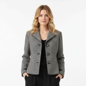 Castleberry Black & White Woven Knit Tweed Button Up Blazer Jacket 8